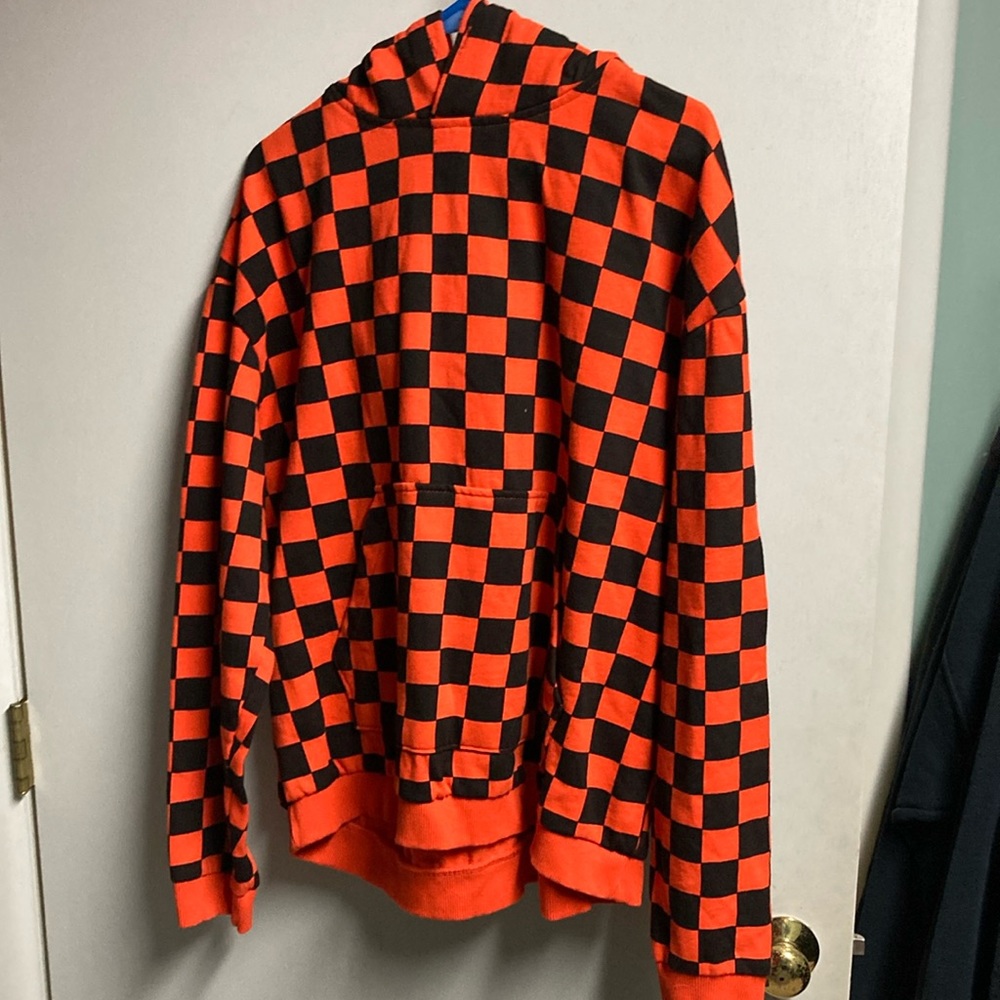 Orange and Black Checkered Hoodie By Urban Outfitters